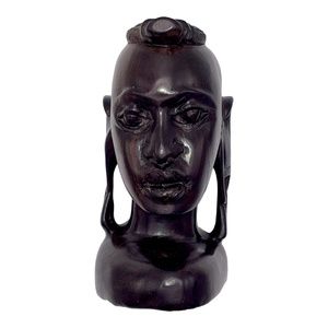 African Makonde Woman Hand Carved Ebony Wood Statue 6 inches